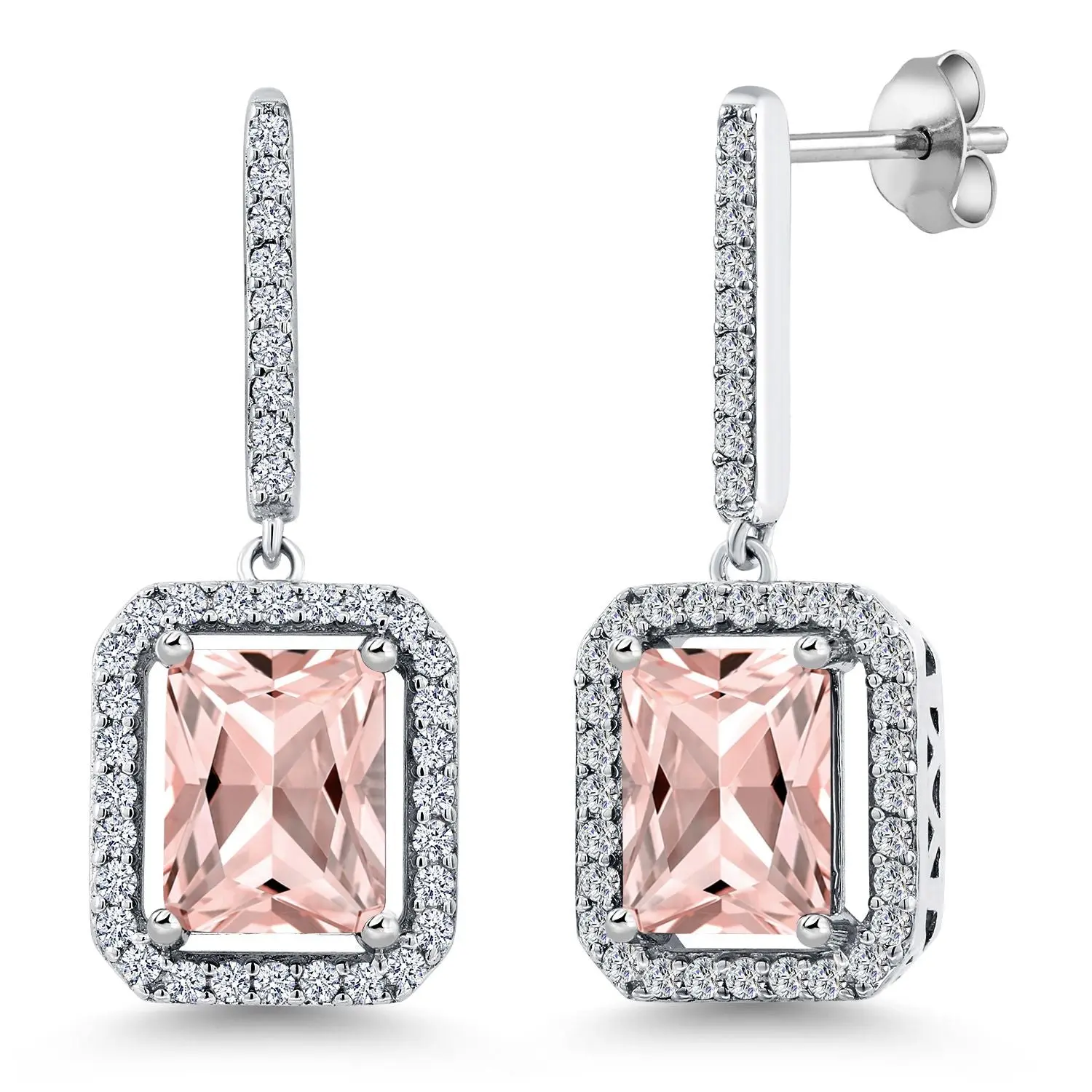 4.96 Cttw Peach Simulated Morganite Earrings For Women | 925 Sterling Silver | Emerald Cut 9X7MM