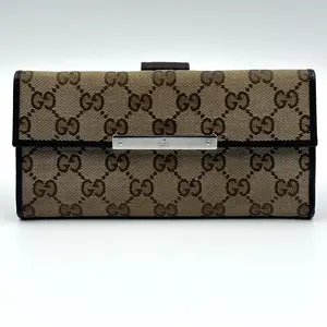 Pre-owned GUCCI Canvas Small Leather Goods GG and Leather Brown Monogram Long Wallet