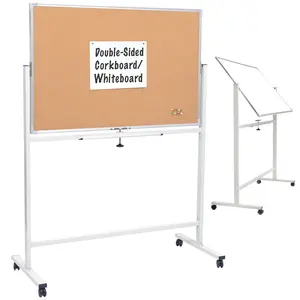Reversible Rolling Magnetic Whiteboard/Corkboard - 48"x32" (White Frame)