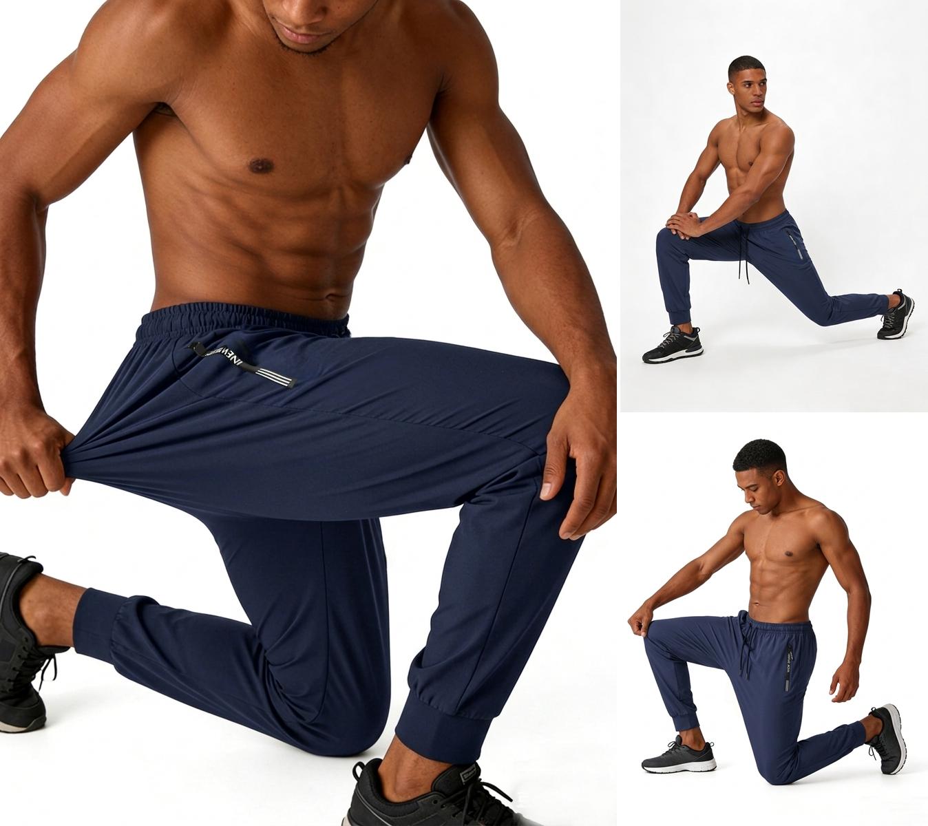 Men’s Ice Silk Sports Pants, Set of 3 – Elastic waistband with drawstring design, moisture-wicking workout pants suitable for gym, climbing, tennis, and basketball – Regular-fit casual athletic long pants, menswear