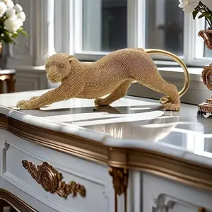 Creative Beaded Leopard Figurine, Resin Craft Money Leopard Statue, Home Decor, Living Room Decoration, Office Desk Gift, Grand Opening Business Present