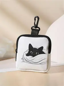 Cute Cat Pattern Coin Purse, 2024 New Style Multi-functional Storage Bag, Durable Polyester Coin Purse, Ideal Gift for Women & Girls, Wallet and Charm, Coin Pouch