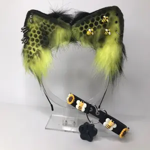 Bee honey yellow black ears  cosplay ear headband set  necklace Halloween cosplay