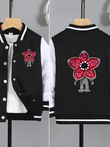 Stranger Things Demogorgon Evil Demon Print Boys' And Girls' Spring/Autumn New Style Cool Baseball Jacket Pullover Coat, Fashionable, Casual, Comfortable, Daily Outdoor Versatile Top, Ideal Gift Choice