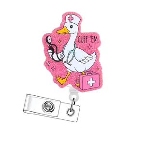 Funny Retractable Badge Reel, Badge Buddy Nursing, Acrylic ID Holder with Clip for Nurses, Doctors, Students & Office Staff, 15pcs Set