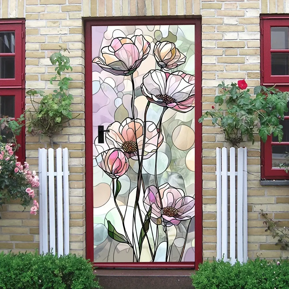 2pcs Colorful Stained Glass Style Flower Wall Stickers Made of Eco Friendly PVC Material with Waterproof Self Adhesive and Removable Features Suitable for Decorating Living Room Bedroom Background Wall