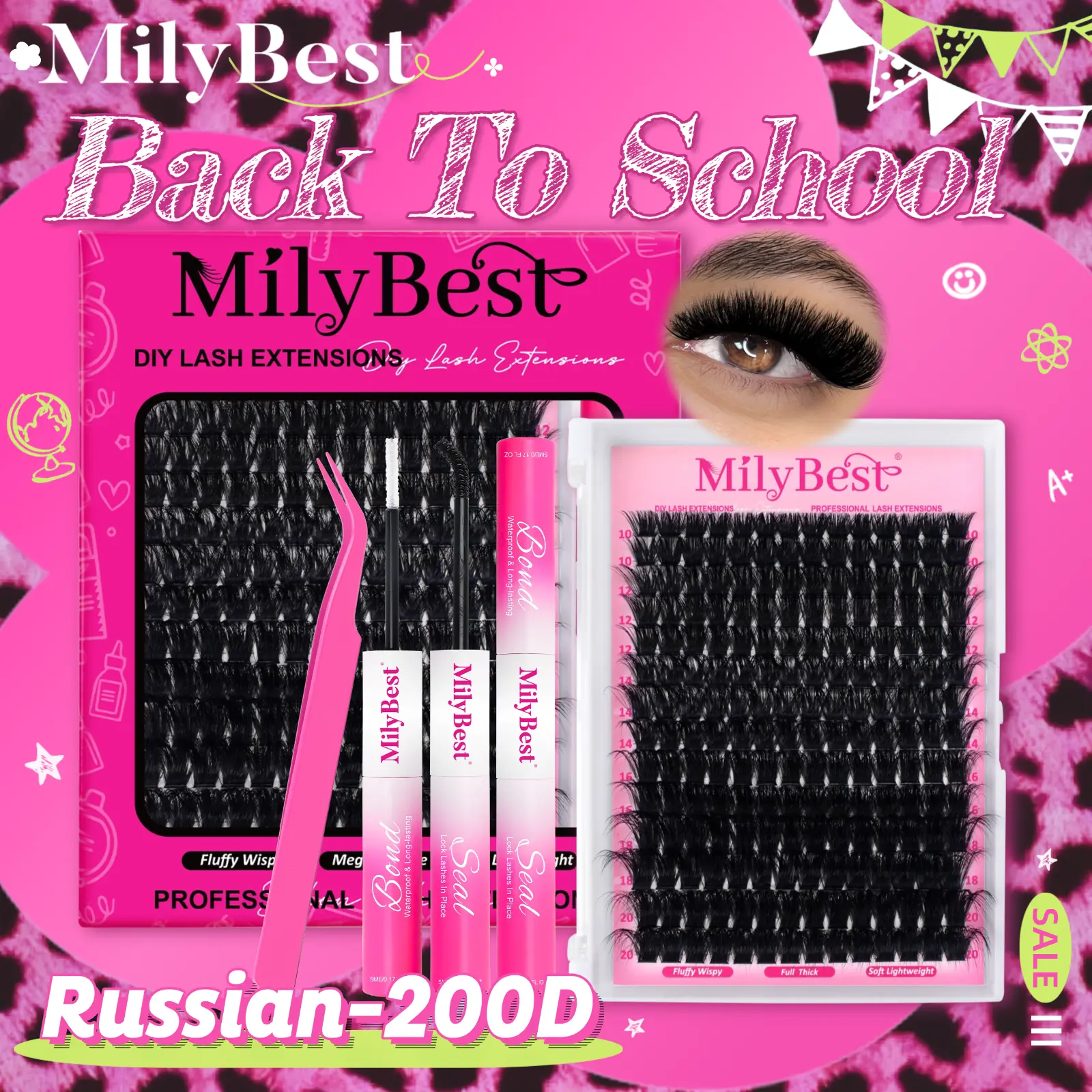Milybest 200D Russian Ultra Volume Cluster Lashes Bundle, 10-20mm D Curl Lashes, 196PCS 0.07mm Individual Clusters for Adults' Daily Wear DIY Extensions,back to school
