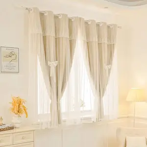 Star Pattern Double Layer Curtain, 2 Counts French High-end Sense Hollow Out Curtain, Home Decor for Living Room Bedroom Hotel, Window Curtain