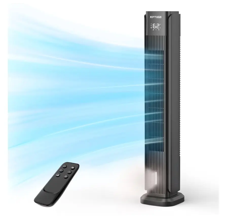 36-Inch Tower Fan Quiet Oscillating Floor Fan with 3 Speeds, 3 Modes, 12H Timer, Bladeless Standing Fan for Home, Black