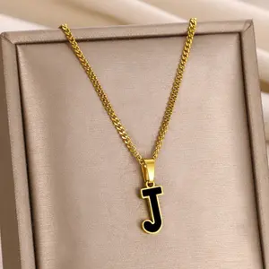 1 Piece Simple 26 Letter Initial Necklace Fashion Stainless Steel Letter Pendant Necklace Name Letter Jewelry Suitable for Men and Women Holiday Birthday Gift Golden Initial Letter Pendant Necklace