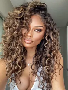 1pc  Highlight Lace Front Wigs Human Hair 13x4 Deep Wave Human Hair Wig 200 Density Ombre Wig Human Hair Pre Plucked With Baby Hair Curly Human Hair Wig Glueless For Women