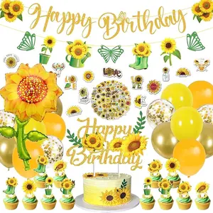 Sunflower Party Decorations - Sunflower Birthday Party Decorations Include Sunflower Balloons Happy Birthday Banner Cake Toppers Stickers Sunflower Birthday Decorations for Women and Girls
