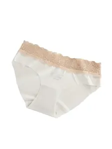 Women's Ice Silk Breathable Underwear, Lace Waistband Design, Cotton Crotch, Quick Dry & Comfortable Invisible Briefs