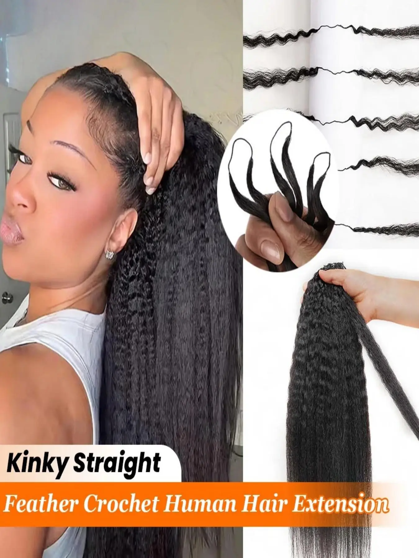 Kinky Straight Crochet Human Hair Extensions 50G Feather  display picture 2