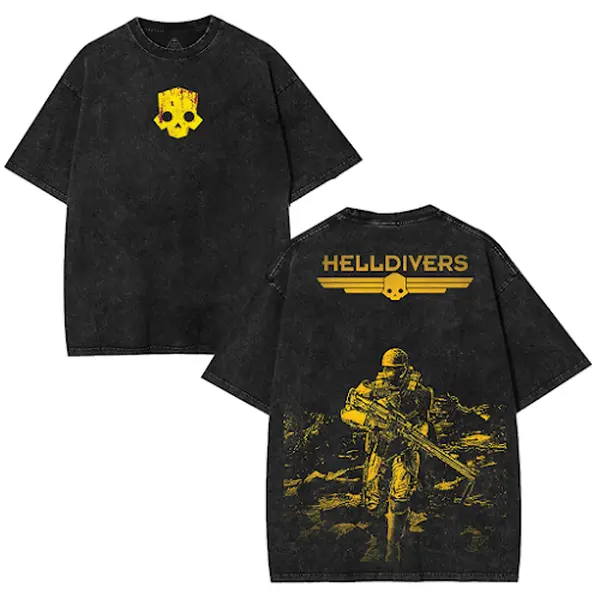 Helldivers 2 Streetwear Game Merch Gift For Fan, Oversize Unisex Double Printed Washed T-Shirt Menswear Fabric Oversized Seamless Tops