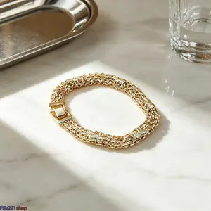 Women's Gold Plated Herringbone Chain Bracelet, Dainty Woven Link, Lightweight with Secure Clasp, Elegant Everyday Costume Jewelry Gift