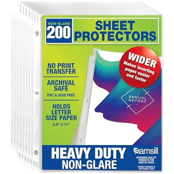 Samsill Heavy Duty Sheet Protectors for 3 Ring Binders, 8.5 x 11 Clear Page Protectors, Plastic Sleeves & Report Covers, Acid Free Archival Safe Document Protectors