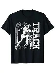 Men'S Track & Field Athletic Graphic T-Shirt - Dynamic Sprinter Design with Speed Lines & Bold Lettering Breathable Casual Sportswear for Gym Running Casual Attire - All-Season Comfort Fit Round Neck Tee for Track & Field Enthusiasts Track And Field T Shi