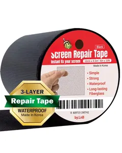 Screen Repair Kit for Windows or Doors (4" x 15FT, Black) 3-Layer  Adhesive Tape,  , Ease-Installation Fiberglass Covering Mesh by