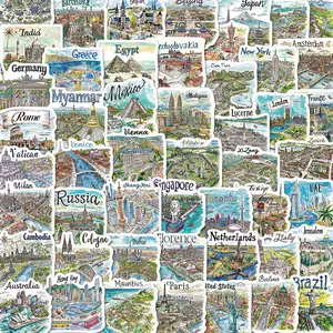 Travel Map Pattern Sticker (50pcs), Self Adhesive Decorative Art Stickers, DIY Decals for Water Bottle, Laptop, Phone Case, Scrapbooking, Journal Making