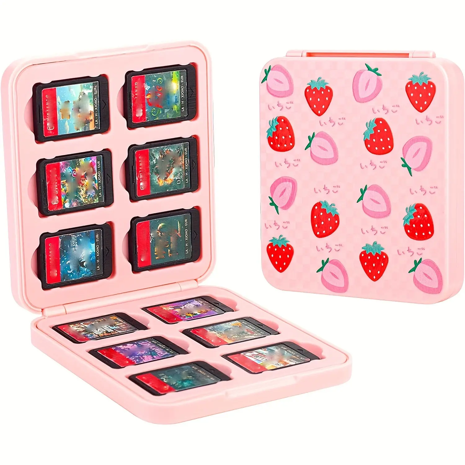 Nintendo Switch/Lite Game Box Holder, 12 Game Cards and 12 Micro SD Card Slots Switch Portable Storage Case, Lovely Switch Cartridge with Hard Case and Soft Liner - Rose Strawberry Console jewelry organizer makeup organizer jewelry box