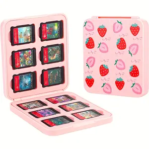 Nintendo Switch/Lite Game Box Holder, 12 Game Cards and 12 Micro SD Card Slots Switch Portable Storage Case, Lovely Switch Cartridge with Hard Case and Soft Liner - Rose Strawberry Console jewelry organizer makeup organizer jewelry box