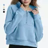 Lady's Fitted Fleece Half-Zip Pullover Sweatshirt, Casual Everyday Fabric, Campus Fashion, Fall Drawstring Design, 2025 TikTok Shop Black Friday OOTD
