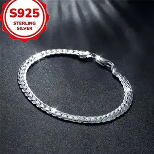 5mm Classic Solid Cut Cuban Chain Bracelet, Sturdy & Durable for Daily Wear