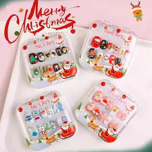 12-Piece Christmas Nail Art Set Santa Claus Short Square Red Green Glue Nails for Girls & Children Full Coverage Smooth Surface Various Styles