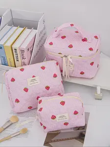 Strawberry Pattern Makeup Bag Set, Portable Cosmetic Storage Bag, Travel Makeup Bag, Fashionable Casual Makeup Bag, Zipper Makeup Organizer, Women's Skin Care Organization Makeup Bag, Makeup Cosmetic Organizer