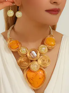2-Piece Boho Style Aluminum Wire Necklace Earrings Set, Handmade Colorblock Jewelry for Women, Perfect for Parties and Evening Events