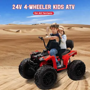 Kids Ride On Electric ATV, 24V Kids Atv 4 Wheeler Quad, 4WD Ride On Toy Car, Battery Powered Car with 2 Seater, 5 Mph Max Speed, Treaded Tires, Music, LED Headlights