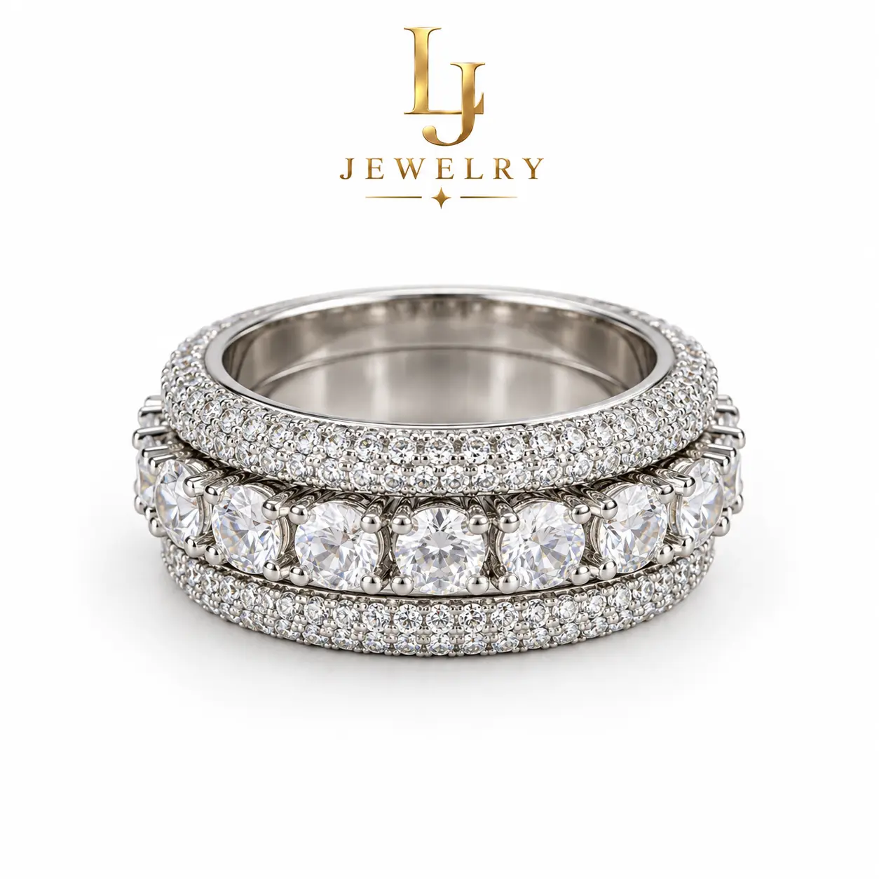 Silver-Tone Fully Pavé Round Stone Ring—JZ25