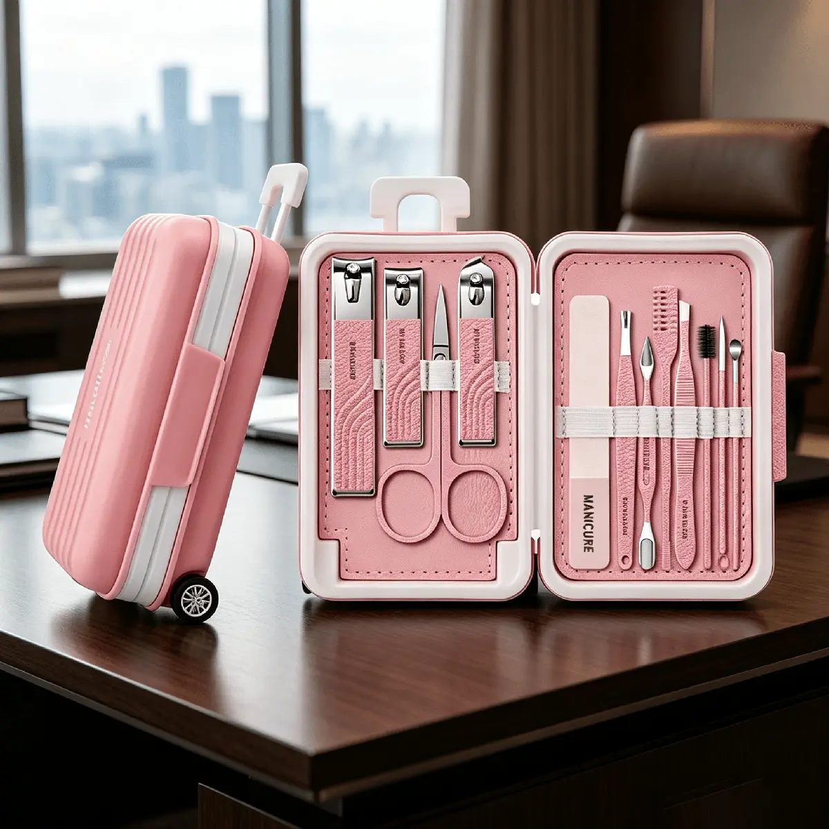 Manicure Nail Clip Set, Pull-Out Suitcase-Designed Nail Care Kit with Compact Multiple Tools for Travel-Friendly Use