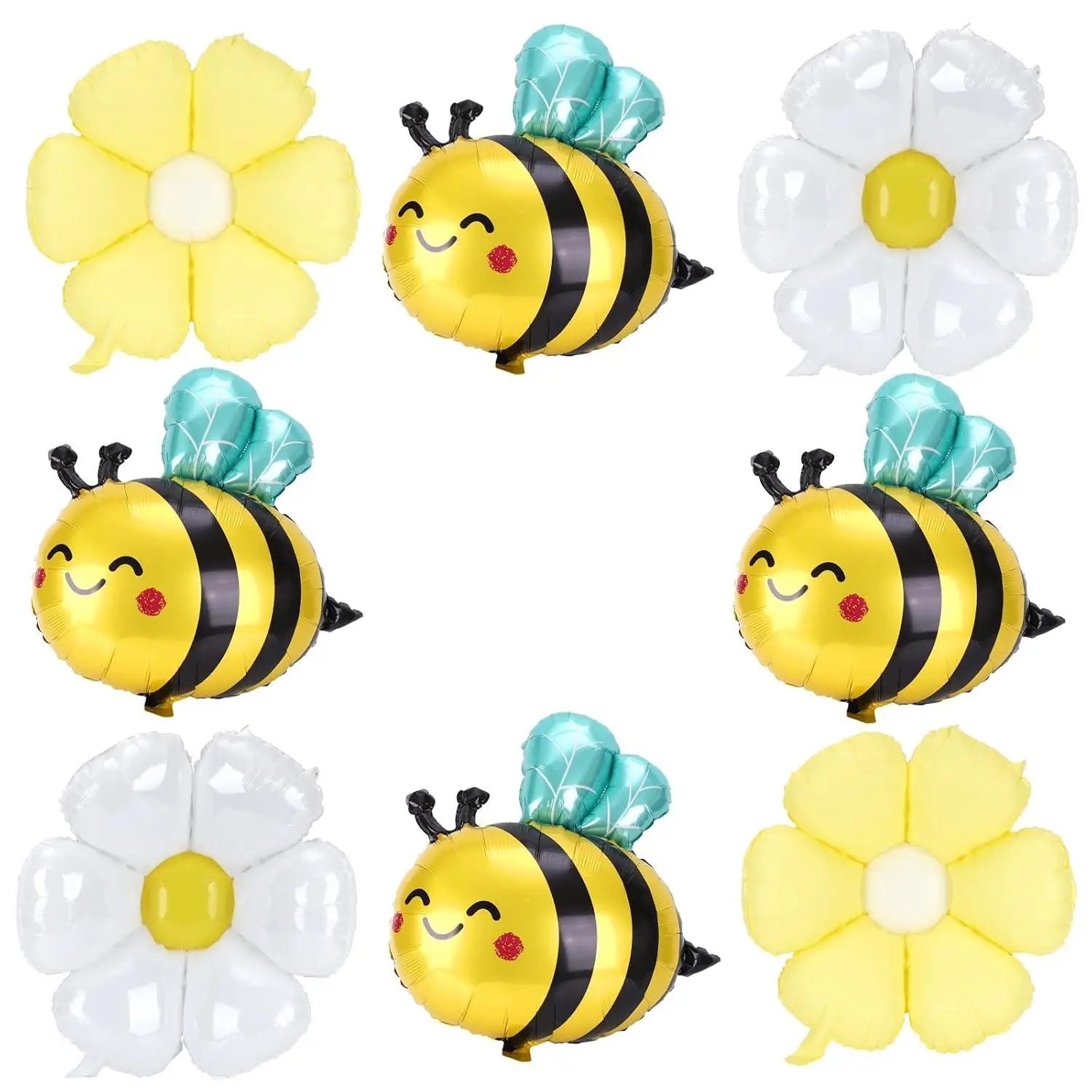 8Pcs Bee Balloons And Daisy Flower Balloons, Bee Decorations Yellow And Black Foil For Baby Shower Daisy Flower Themed Birthday Garden Insect Spring Animal Party Decorations Supplies