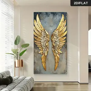 Wooden Framed Canvas Painting1 piece of wooden frame Modern Abstract Golden Angel Wings canvas print - Blue and Gold fantasy wall art, textured canvas painting Wrapped in canvas