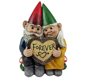 World of Wonders Gnome & Forever - Adorable Hand-Painted Gnome Couple in Love with Heart-Shaped Forever Wood Slice Indoor Outdoor Figurine Cute Romantic Home Garden Patio Lawn Accent