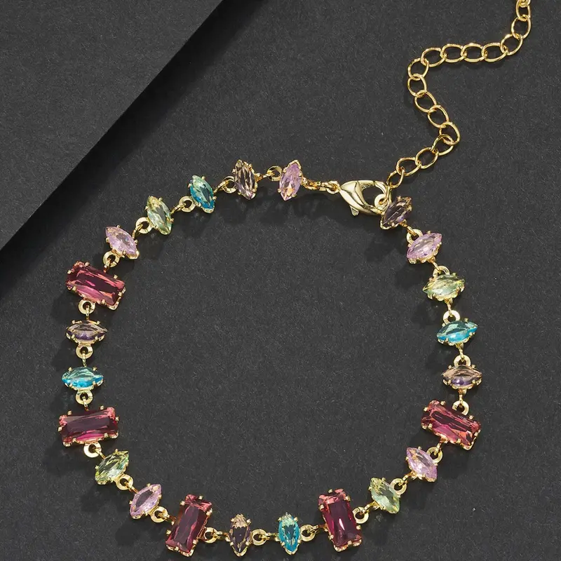 Colorful Dopamine Hip-Hop Bracelet, Unique Jewelry Accessory Gift for Girls, Fashionable Jewelry Accessories, Trendy Jewellery Accessories, Birthday Present, Copper Chain, Metal Plated Gold, Fashion Bracelets