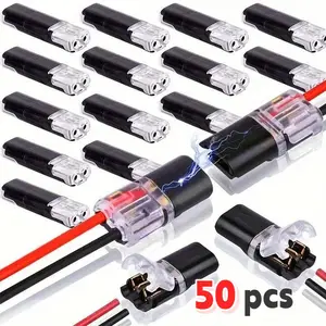 Quick Splice Solderless Wire Connectors – 50pcs Snap-In 2-Pin Dual-Way Electrical Connector Blocks for LED Strip Lights, Car Wiring & Low Voltage Applications