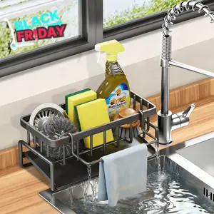 Easter Decor Kitchen  Sink Caddy Organzier,Portable Sponge Holder For Sink,Kitchen Drain Rack Decor And Accessories,304 Rustproof Stainless, Kitchen Countertop Soap Dispenser Organizer, With Multifunction Detachable Dishcloth Rack