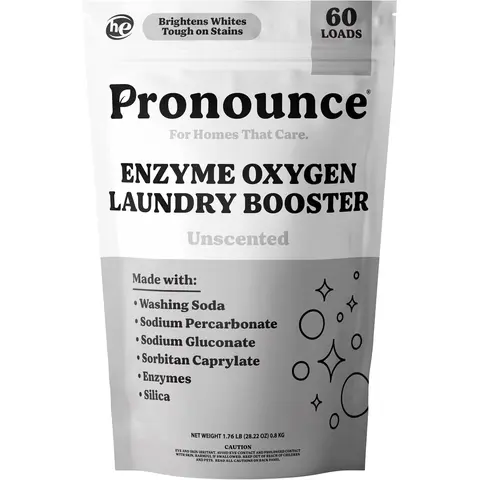 Pronounce Oxygen Laundry Booster with Enzymes - Brightens White & Tough on Stains, Fights Odor. Stain Remover with Cleaner Ingredients, Fragrance Free - Ultra Concentrated, HE & Standard Washers - 60 Loads (Unscented).