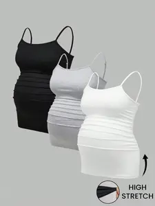 3PCS，Women's Maternity Tank Top Set, Summer Casual Sports Yoga Tops, Comfortable Cotton Pajama Shirts, Maternity Outfits