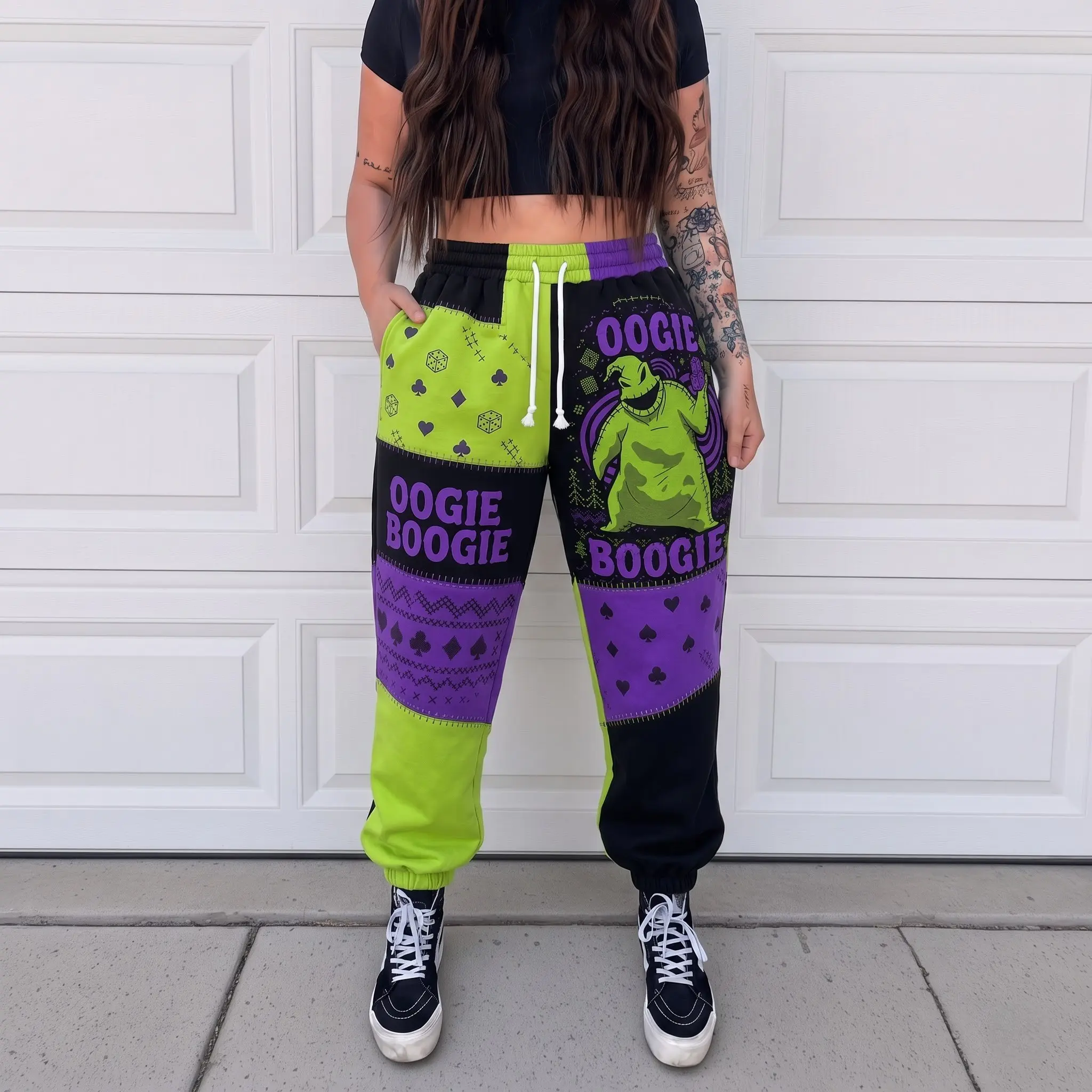 Green Monster Halloween Sweatpants, Green N!ghtmre Bef0re Christ..mas Jogger Pants, Spooky Streetwear Pants, Fall Winter Pants, For Men & Women, Gift For Horror Movie Fans