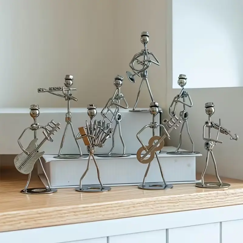 Handcrafted Iron Art Metal Music Band Figurines Set, 8pcs Unique Gift for Home Decor, Charms of Musicianship, Perfect Heartfelt Present