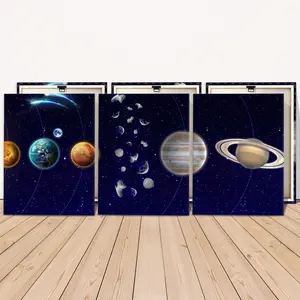 3 Counts Wooden Framed Canvas Painting, Solar System Planet And Asteroid Belt Images, Exquisite Poster, Perfect Living Room Decoration, Modern Art, Fashion Family Poster, Wall Art Decoration, Waterproof Art