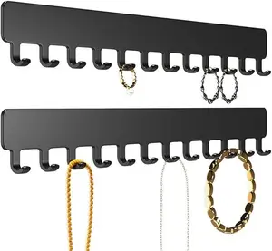 Necklace Holder Hanging Jewelry Organizer - Jewelry Organizer for Necklace, Self-Adhesive Necklace Organizer, Wall Jewelry Organizer,2 PCS, Black