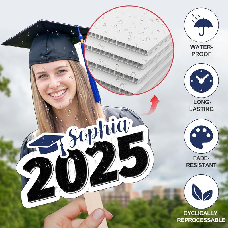 Graduation Custom Cutout Big Head on a Stick, Fun Face Cardboard Cutouts,Real Life Size, Personalized Fat Heads, 6 to 18", Party Décor, Birthday, Upload Your Photo, 1 PC, Black