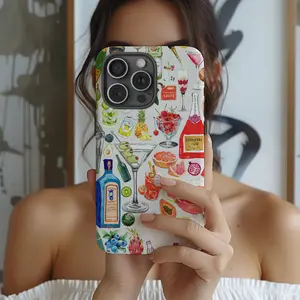 Y2K cocktail aesthetic, summer-themed patchwork phone case, durable 2-in-1 protective case, compatible with iPhone 17/16/15/14/13/12/11 Pro Max/Plus/Pro, and Samsung Galaxy S25/S24/S23 Ultra series.