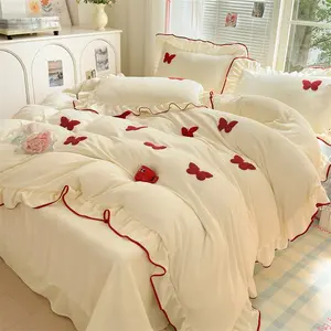 3-Piece Plush Fluffy Bedding Set, Butterfly Embroidery Design, High-Quality Flannel Fabric, Perfect Gift for Girls' Room