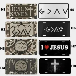 Jesus Saves God is Greater Christian Cross Camo License Plate, Lightweight Aluminum, Pre-Drilled holes, Car Truck Tag